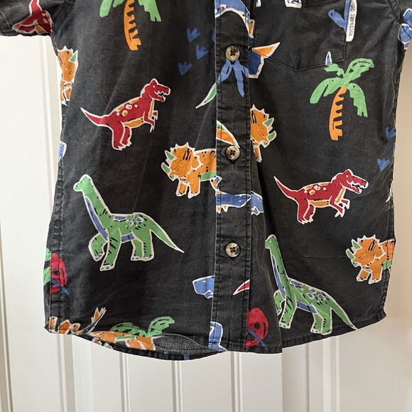 SVRN Sovereign Code Black Mulitcolor Dino Dinosaurs Print Button Up Shirt Sz 3T - Picture 2 of 8